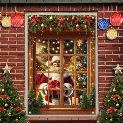 Saoplasa Christmas Santa Window Cover 47x31 Inch Holiday Window Decoration Poster Removable Cling Xmas Santa Claus Mural for Indoor Outdoor Glass Door Living Room Kids Bedroom Christmas Sticker