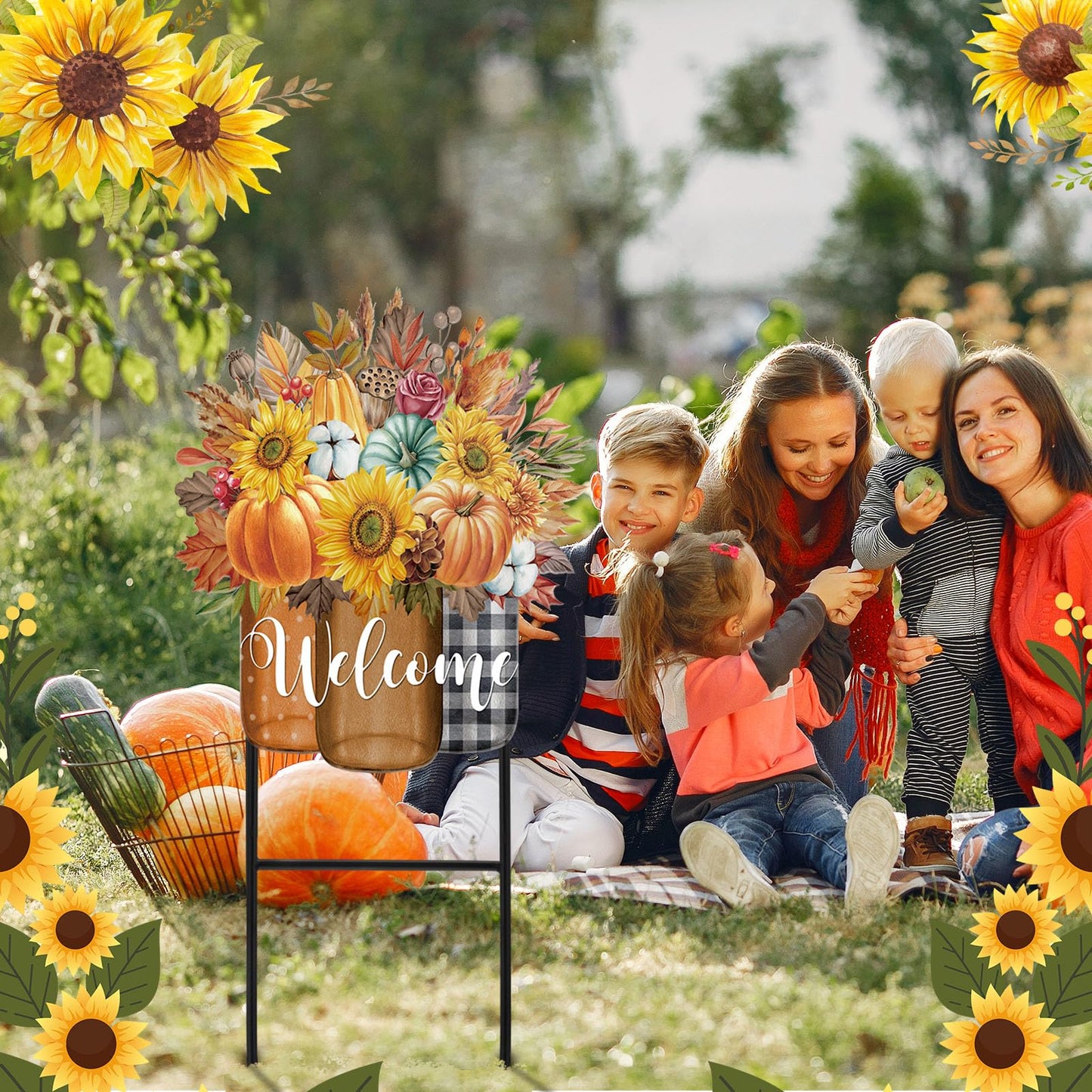 Amyhill Fall Outdoor Decor Metal Garden Stakes 25 Inch Autumn Welcome Yard Signs Fall Decorations Outdoor Pumpkin Decorative Garden Stakes Decorations Thanksgiving Autumn Harvest Patio Lawn Walkway