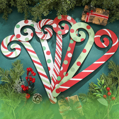 Yalikop 6 Pcs Large Christmas Candy Canes Decoration 15.75'' Wooden Red Green White Polka Dots Stripes Ornament Lollipop Candy Cane Ornaments for Christmas Tree Xmas Crafts Party Decor (Lovely)