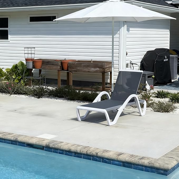 PURPLE LEAF Patio Chaise Lounge Chair Outdoor Plastic Textilene Sun Bathing