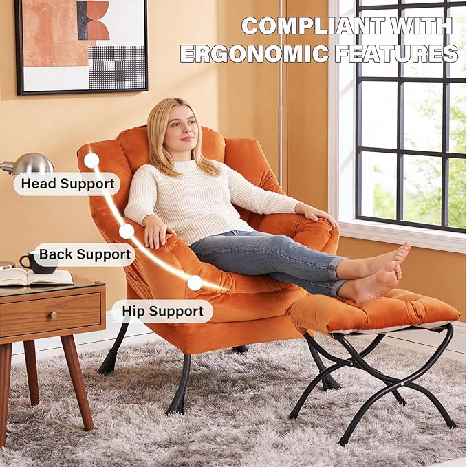 MBOOYOME Lazy Chair with Folding Ottoman, Modern Accent Armchair with Armrests