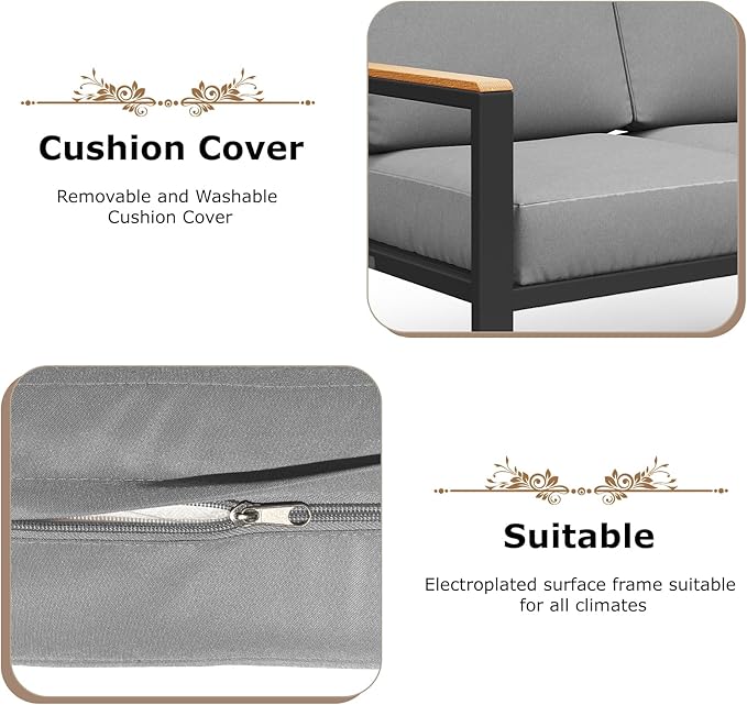 4-Piece Outdoor Patio Furniture Set, Metal Conversation Sofa Set