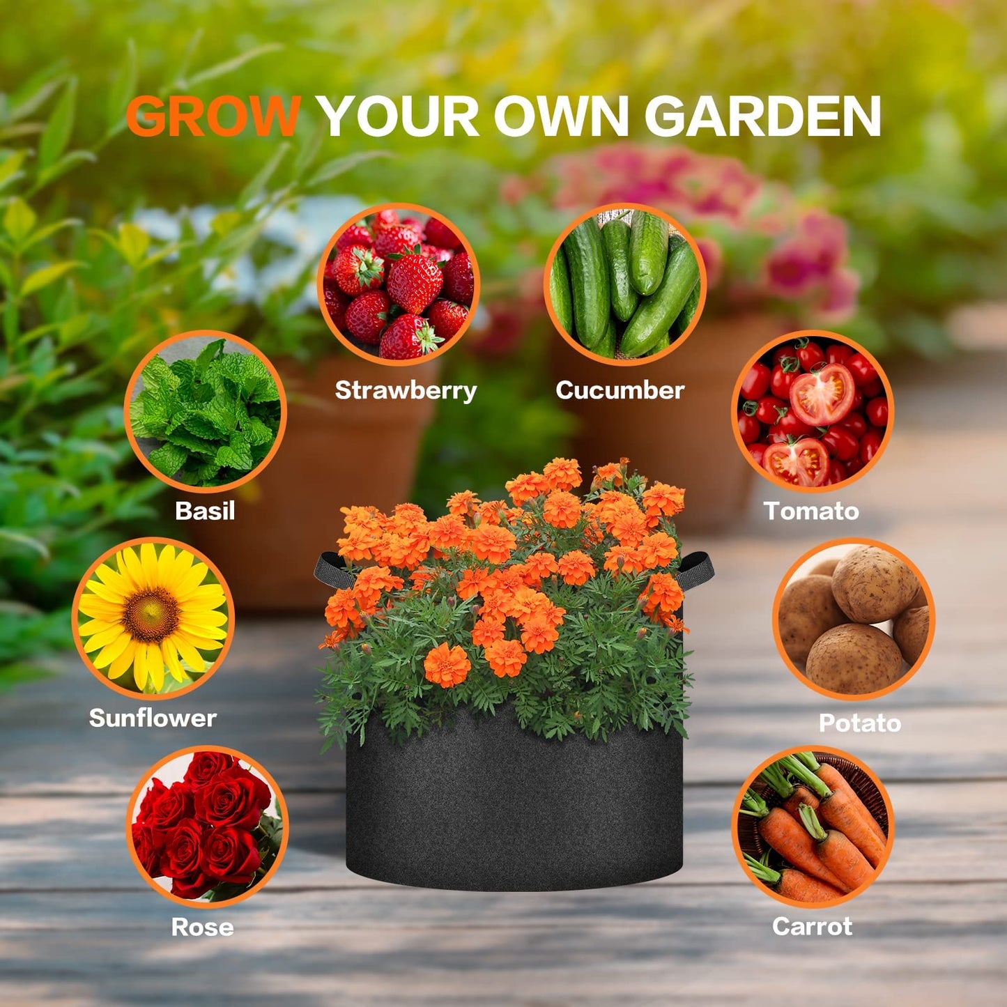 iPower 12-Pack 7 Gallon Grow Bags Heavy Duty Thickened Aeration Nonwoven Fabric Pots with Nylon Handles, for Planting Vegetables, Fruits, Flowers, Black
