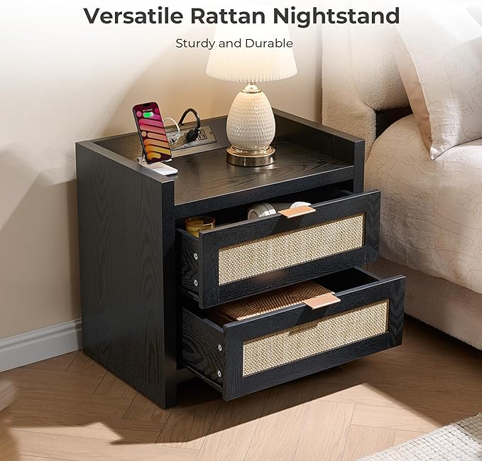 SICOTAS Black Nightstands Set of 2 Bed Side Table