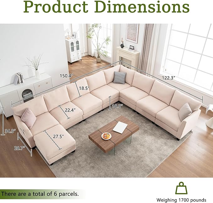 150.4" Large Sectional Couches for Living Room, 8 Seater L Shaped Modular