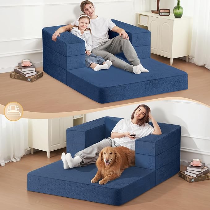 Futon Sofa Bed with Pillow, 3-in-1 Sleeper Sofa Bed with Removable Cover