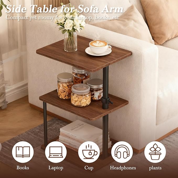 Faesun Swivel Side Table for Couch Arm, Height Adjustable C Shaped End Table