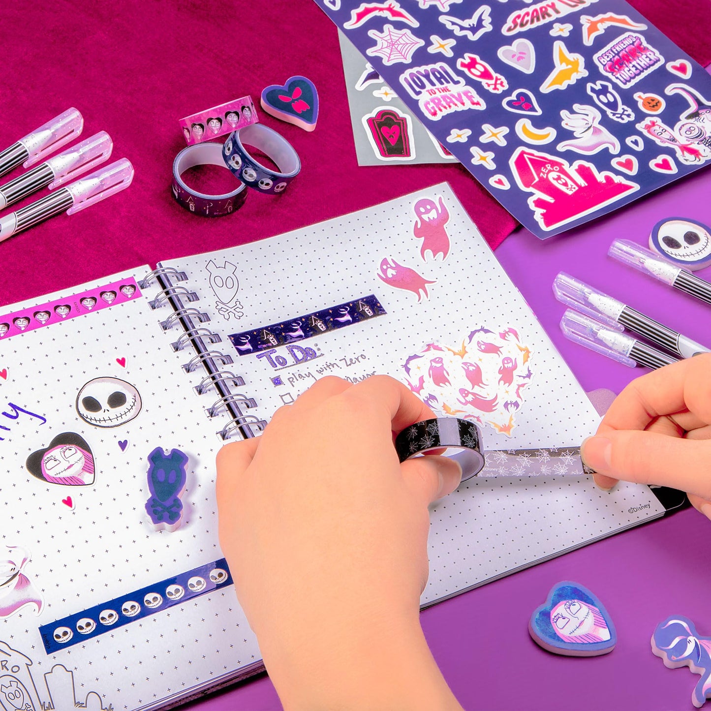 Fashion Angels The Nightmare Before Christmas Graphic Journaling Kit, Journal Set Includes Stickers, Gel Pens, Tape & Erasers, Ideal for Kids & Teens