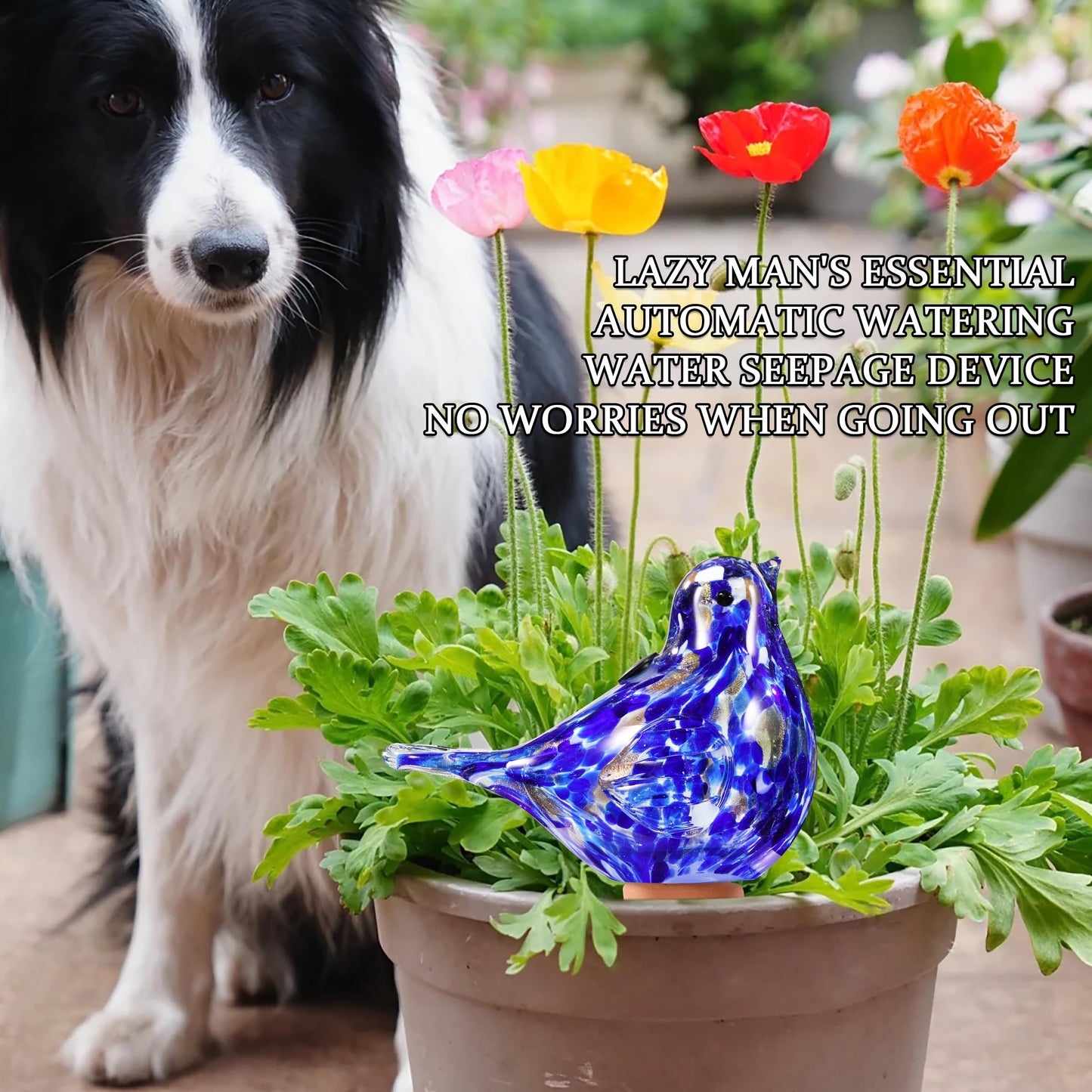 Naboher Glass Bird Shaped Plant Watering Ball Glass Automatic Watering Ball Flower Pot Insertion Spike Drip Irrigation Device Watering Ball Irrigation System Plant Enthusiast Gift (Dark Blue)