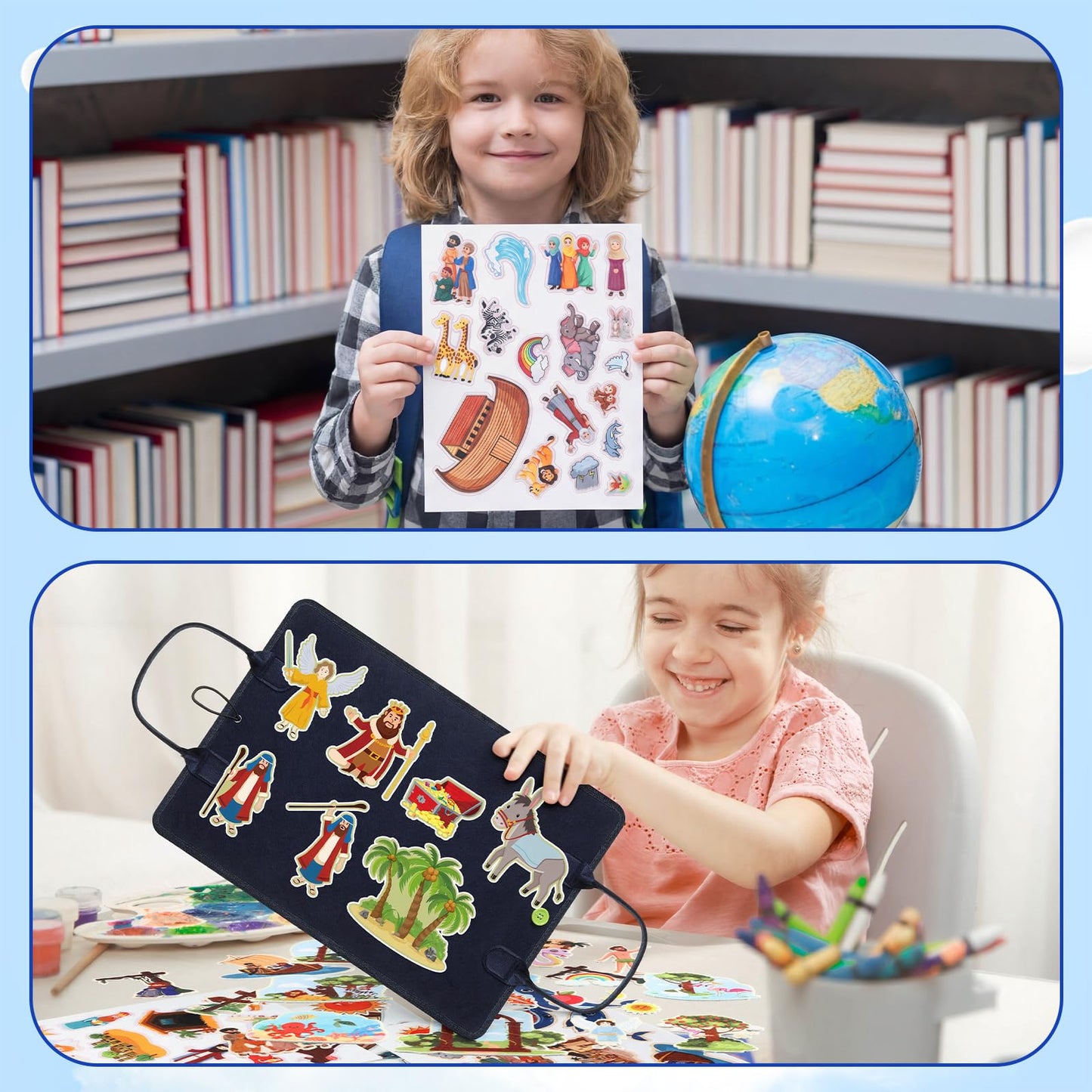 Windkream 16 Pack Felt Board Bible Story Set Flannel Boards Precut Felts Pieces Bible Sets for Preschool Activity Included Noah's Ark, Jonah and the Whale, the Nativity of Jesus