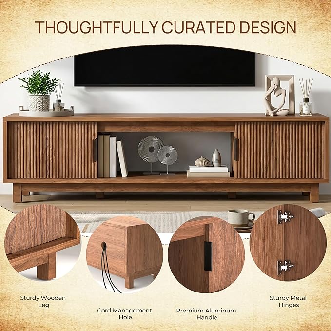 Alpen Fluted TV Stands for Living Room, Wood Television Media Cabinet for