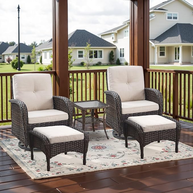 Belord 5 Piece Swivel Rocker Glider Outdoor Chairs Set of 2