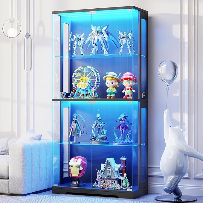 BROTTAR Display Cabinet with Glass Doors, 4-Tier Curio Cabinet with Transparent