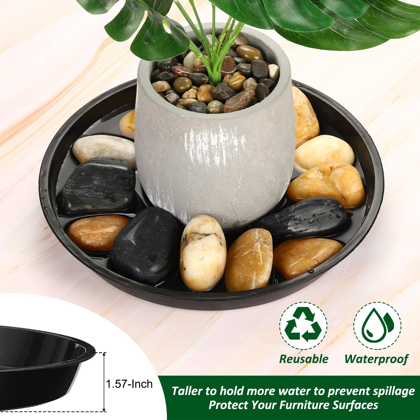 PATIKIL 5 Pack Plastic Plant Saucer, 14 Inch Plant Tray for Pots Round Plant Dish Plant Drip Trays Water Tray for Indoors Outdoors Garden, Black