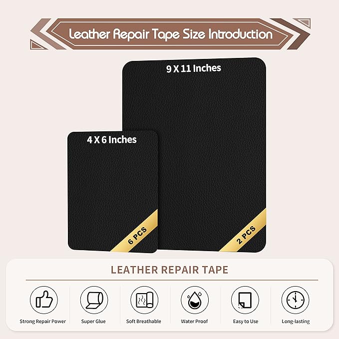 KING MOUNTAIN Leather Repair Patch, 2 Packs 9 x 11 Inches self Adhesive Leather
