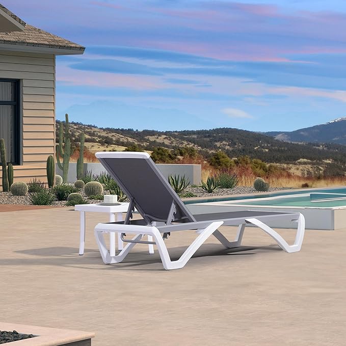 PURPLE LEAF Patio Chaise Lounge Chair Set Outside Aluminum Plastic Stackable