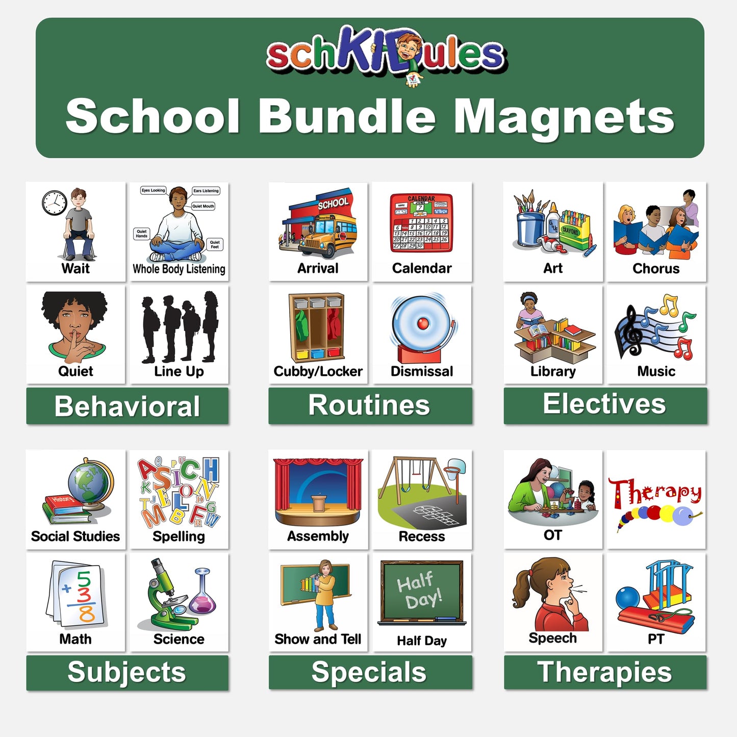 SchKIDules Magnetic Visual Schedule & Progress Chart for School; 2-Sided 18” Folding Board Plus 141 Magnets for Daily Routines, Positive Behavioral Supports, Special Ed, Preschool, ADHD & Autism