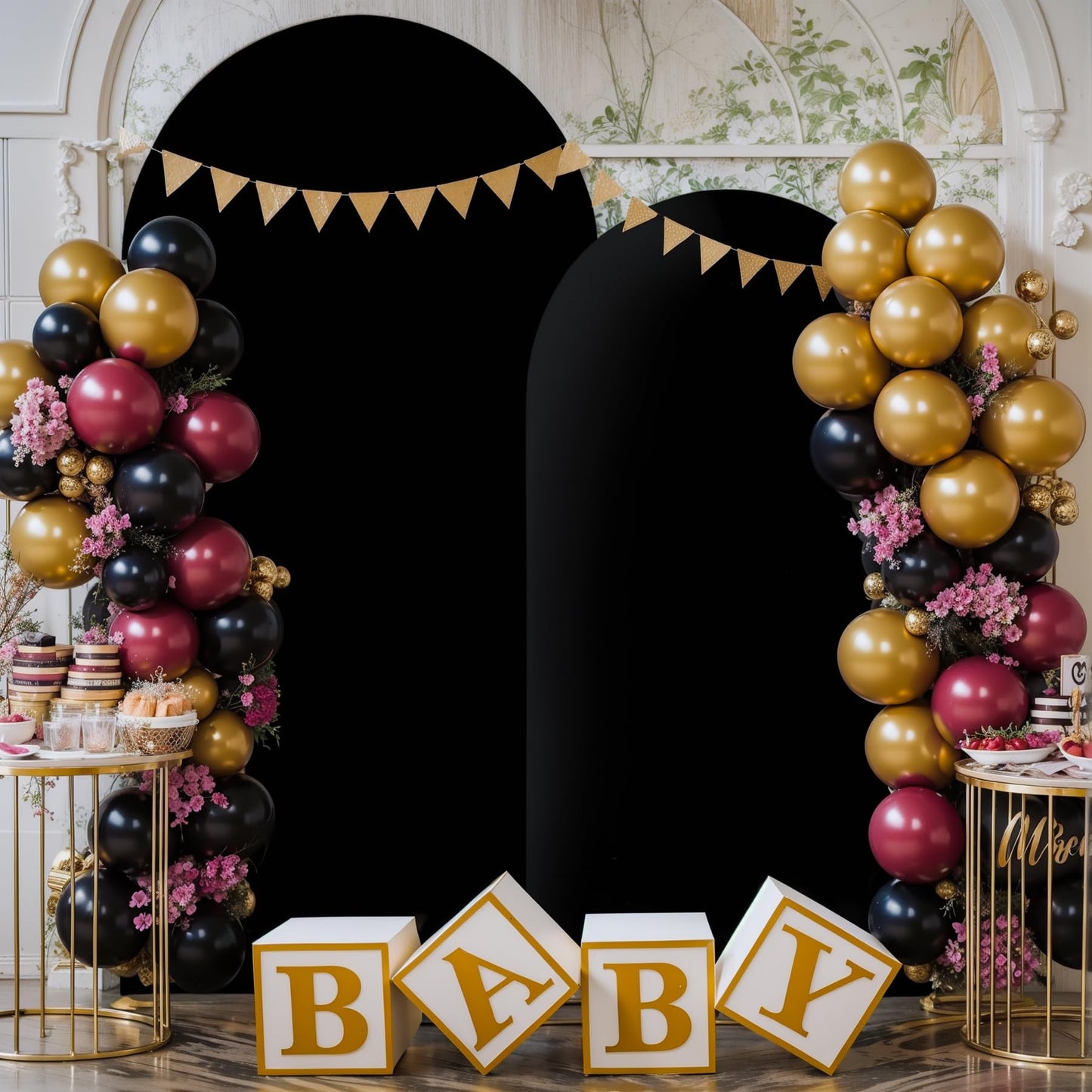 Black Red Arch Cover 2 Set-7.2 and 6ft Arch Backdrop Cover Spandex Wedding Arch Stand Covers for Birthday Party Baby Shower Retirement Graduation Banquet Halloween Photo Background Decorations