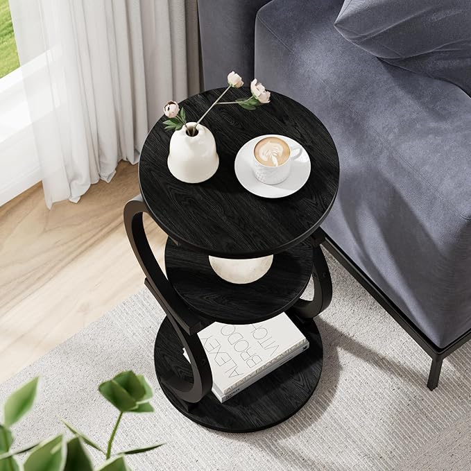 JUSTOGO Small Round Side Table, 3-Tier End Table