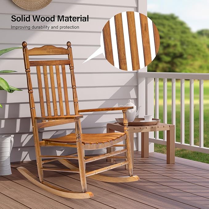 VINGLI Wooden Rocking Chair Outdoor Set of 2, Patio Rockers