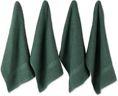 DII Basic Terry Collection Waffle Dishtowel Set, Solid Dark Green, 4 Piece