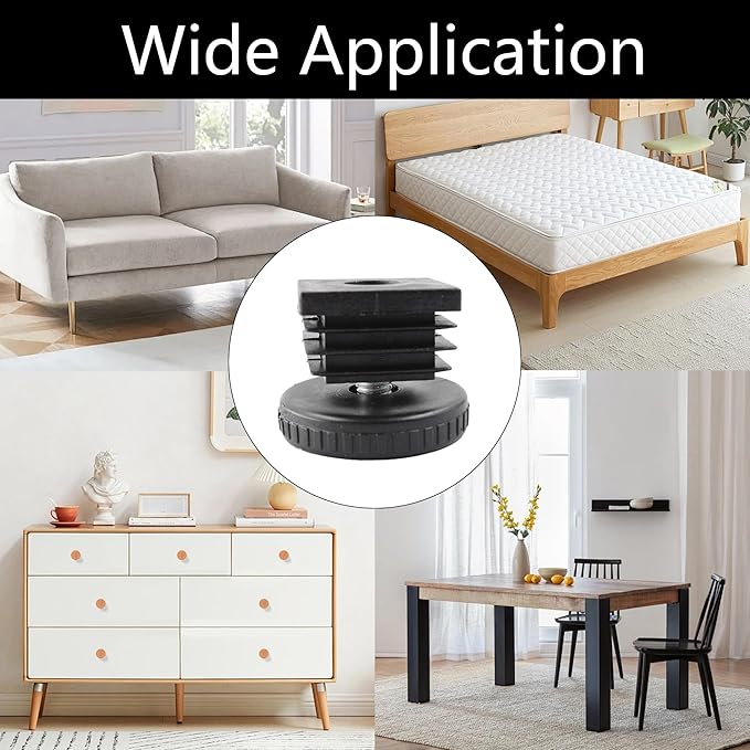 8Pcs Adjustable Leveling Feet, Square Insert Kit, Furniture Glide Leveler