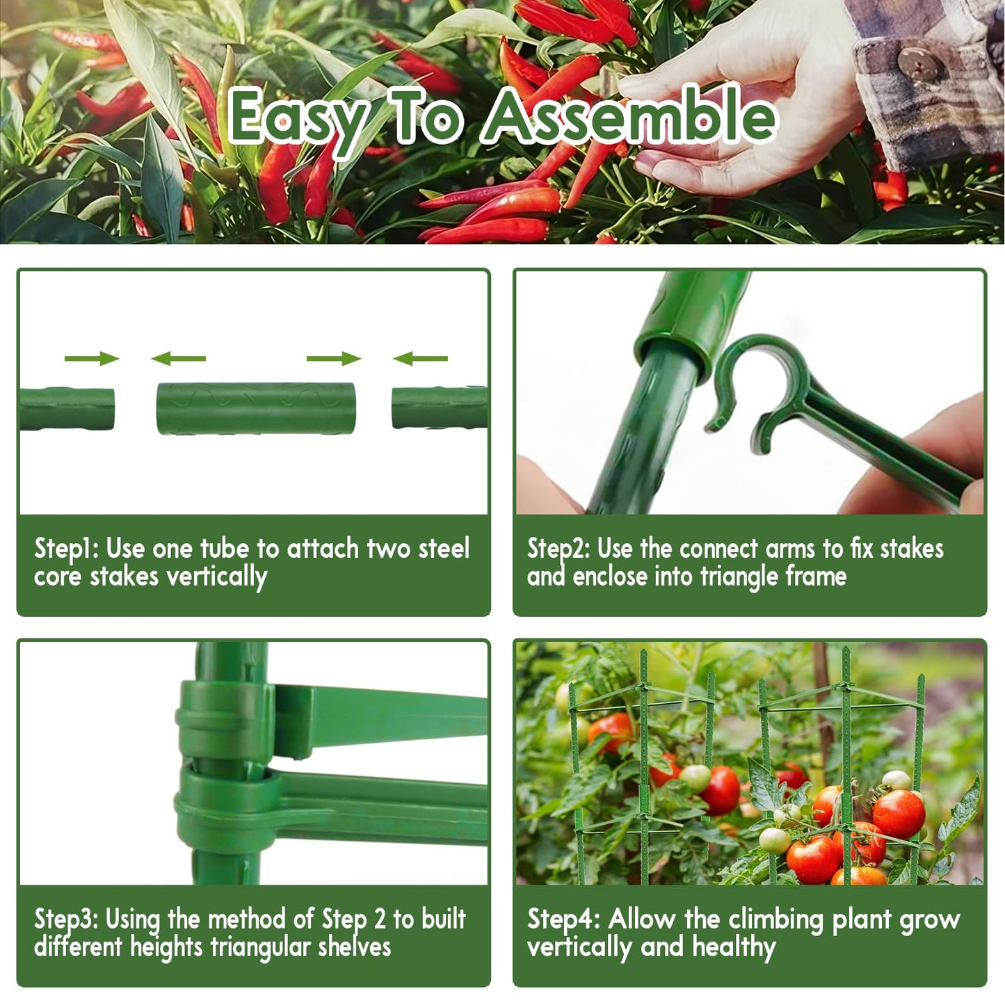 Riare 6 Pack 5.2 FT Tomato Cages for Garden- 63inches Heavy Duty Garden Stakes, Adjustable Tall Tomato Plant Support Tomato Trellis Cage for Pots, Raised Garden Bed, Climbing Vegetables Plants Flowers