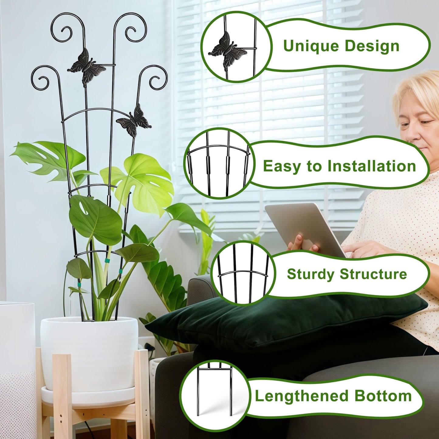 COOMIN 30'' Monstera Plant Support Outdoor, Metal Expandable Plant Supports for Indoor Plants, Garden Monstera Trellis for Climbing Plants Indoor, 2pcs