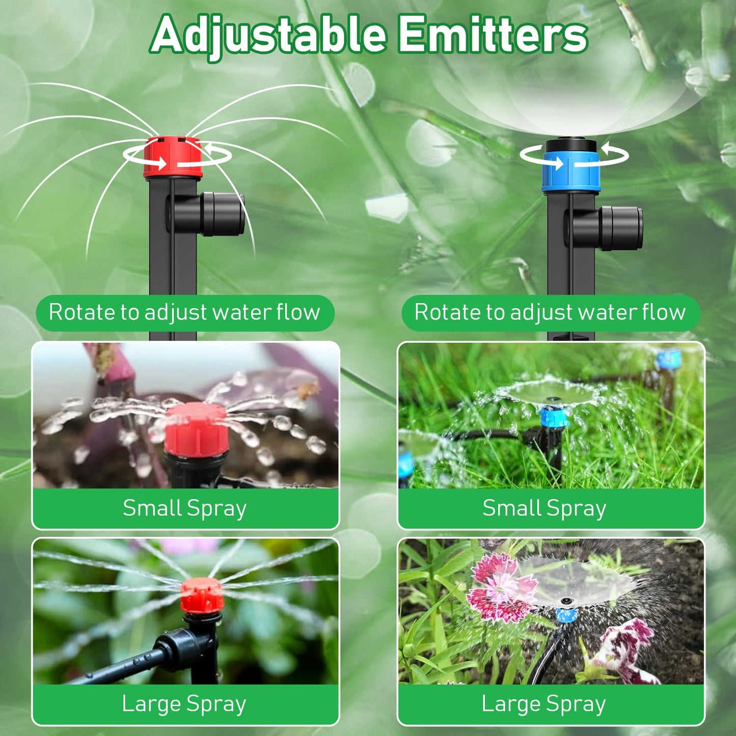 125FT Drip Irrigation System, Automatic Drip Irrigation Kit with 5/16" Main Tube & 1/4" Branch Tubing, Adjustable Drip Emitters, Garden Watering System for Flower Bed, Raised Beds, Lawn, Greenhouses