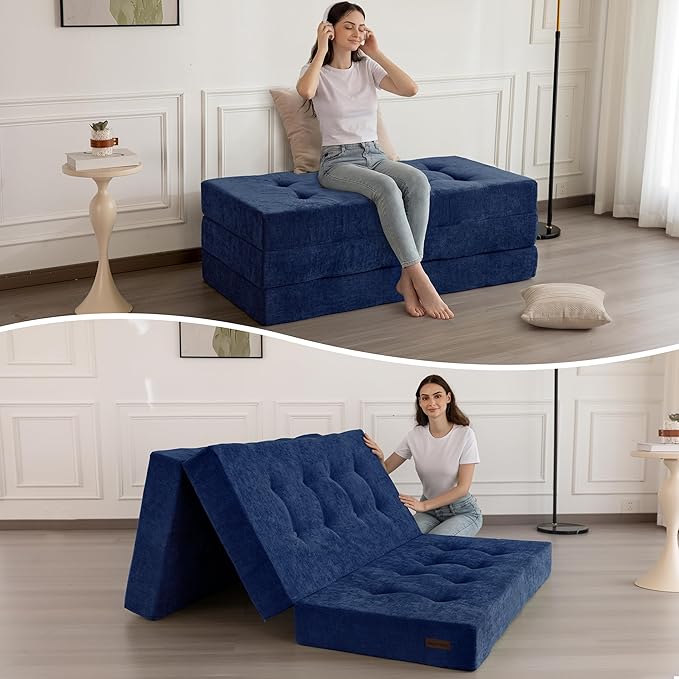 MAXYOYO 6" Folding Sofa Bed for Floor, Tufted Tri-Fold Floor Mattress