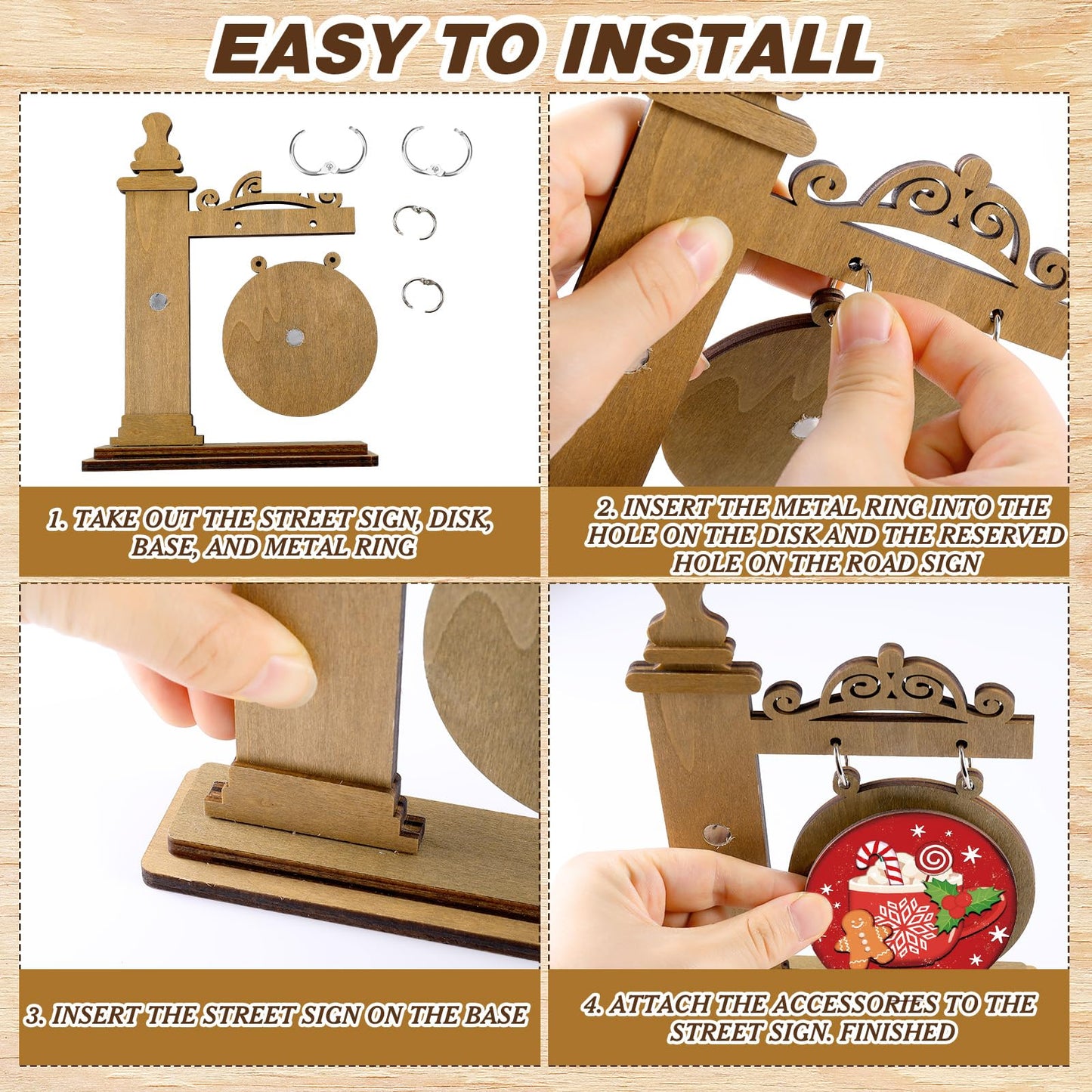 RattanView 41 Pcs Interchangeable Seasonal Decor Mini Standing Sign Farmhouse Convertible Holiday Wood Welcome Sign for Summer 4th of July Home Sweet Home Table Decor(Dark Brown)