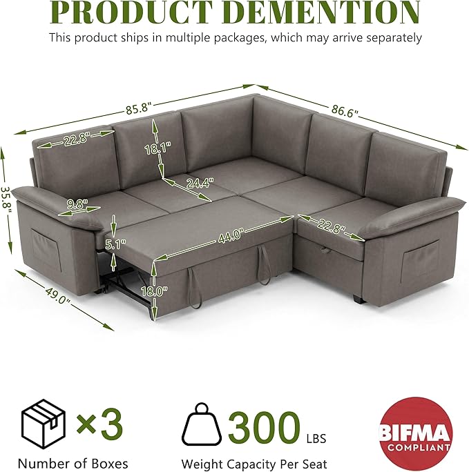 85 Inch Faux Leather Modular Sectional Sofa