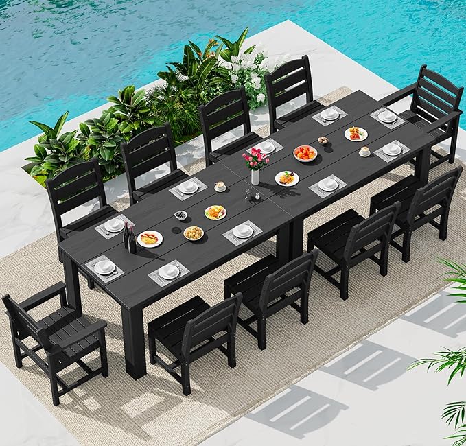 SERWALL HDPE Dining Set for 10 – 2 Tables, 8 Armless + 2 Armchairs. Includes 10