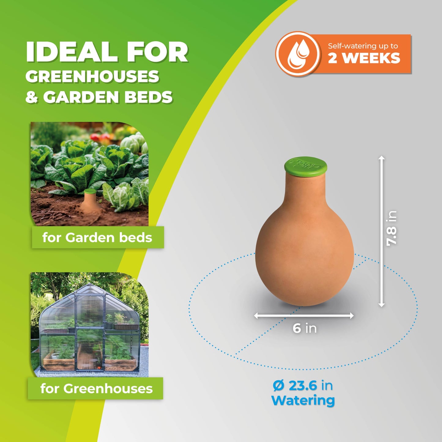 BioGreen Plant Self-Watering System Hydro MAX S | 0.3 gal | Irrigation Ø 23.6 in | Olla Made of Fired Clay | Environmentally Friendly | Terracotta Water Saver for Gardens, Vegetables & Raised Beds