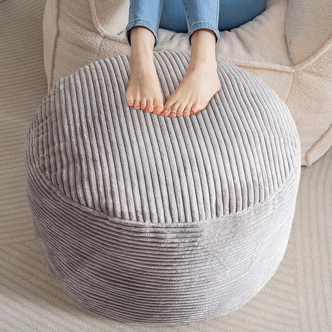 HIGOGOGO Round Stuffed Pouf Ottoman, Corduroy Poufs