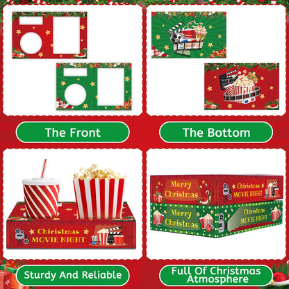 32 Pcs Movie Night Snack Trays Hold Popcorn Candy Food Drink Boxes Merry Christmas Movie Night Party Supplies Christmas Popcorn Food Candy Drink Tray for Kid's Birthday Theater Family Xmas Party Decor