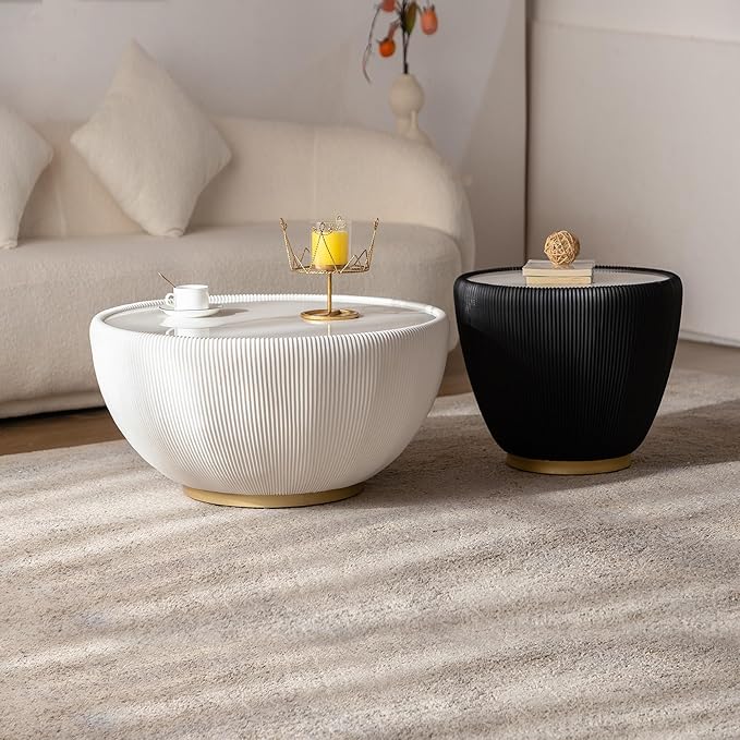 Round Marble Coffee Table Set of 2, 2 Piece Coffee Table and End Table