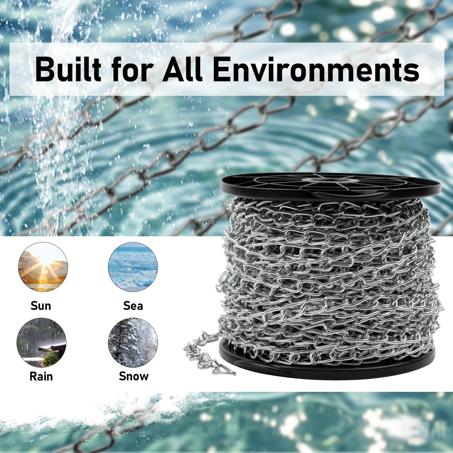 65ft Jack Chain for Hanging, Thick Steel Chain, Small Chain for Hanging, Utility Chain for Home Outdoor Camping, Heavy Duty Chain for Hanging Baskets, Plants,Thickness 0.08 inches (2mm)