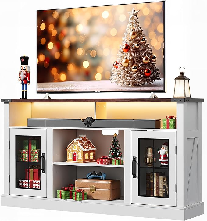 WLIVE Farmhouse TV Stand for 65 Inch TV, Tall Entertainment Center
