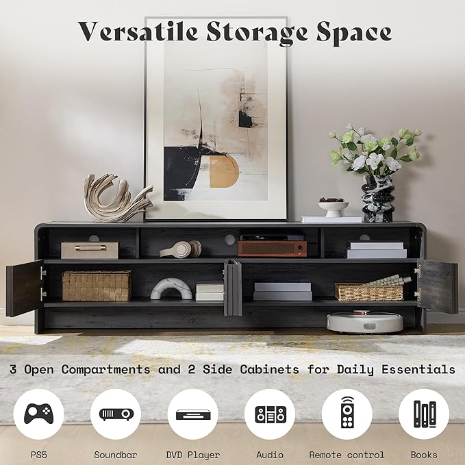 AMERLIFE 70" Modern TV Stand for TVs up to 80", Fluted Wood Entertainment Center