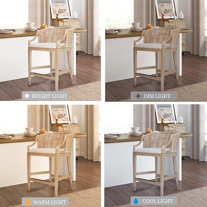Martha Stewart Farmhouse Counter Height Bar Stools, Handcrafted Rattan Counter