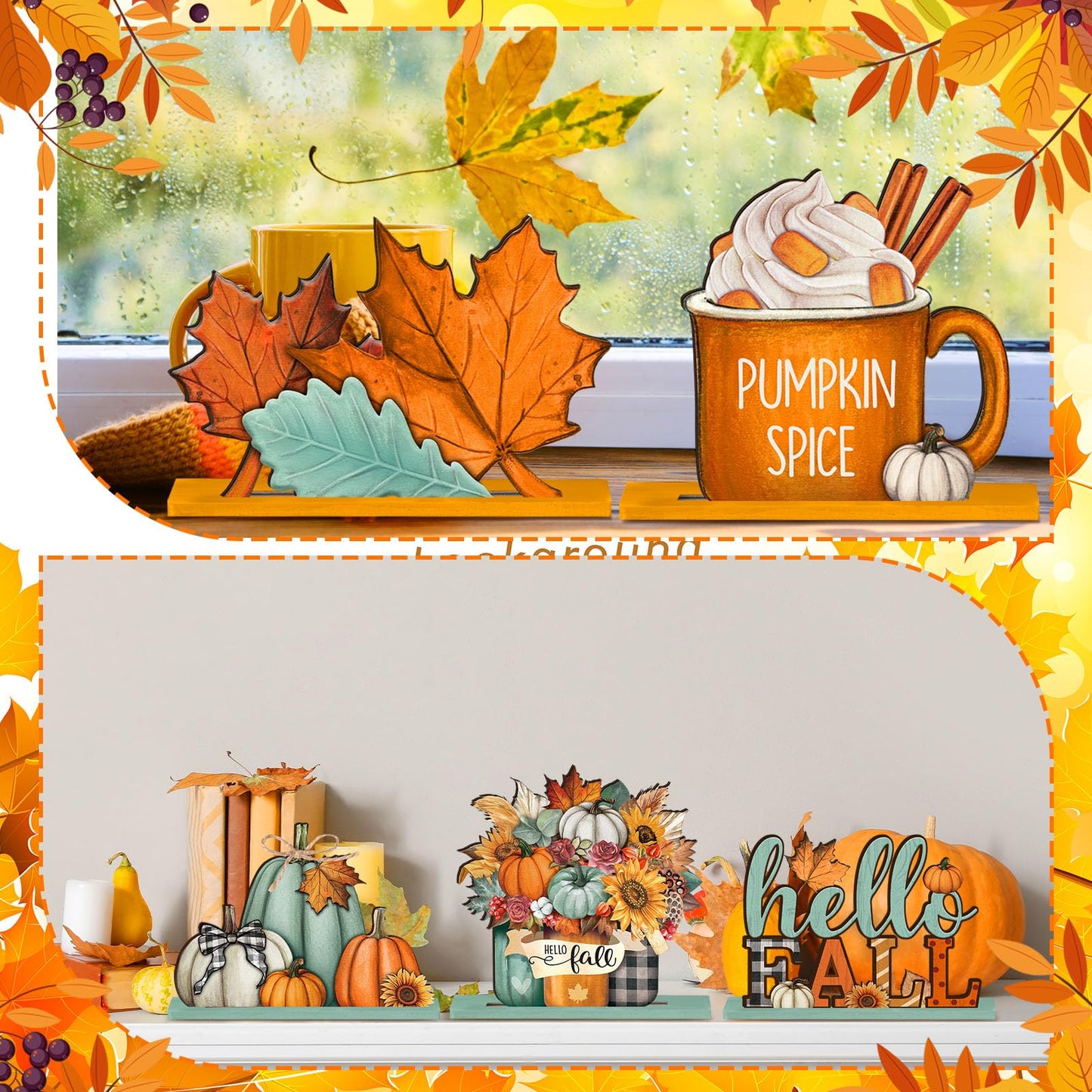Yousoontic 6 Pcs Fall Decor for Home Fall Thanksgiving Table Decorations Centerpieces Signs Gnomes Pumpkin Truck Tabletop Signs for Autumn Photo Props Harvest Party Decor(Classic,Orange and Blue)