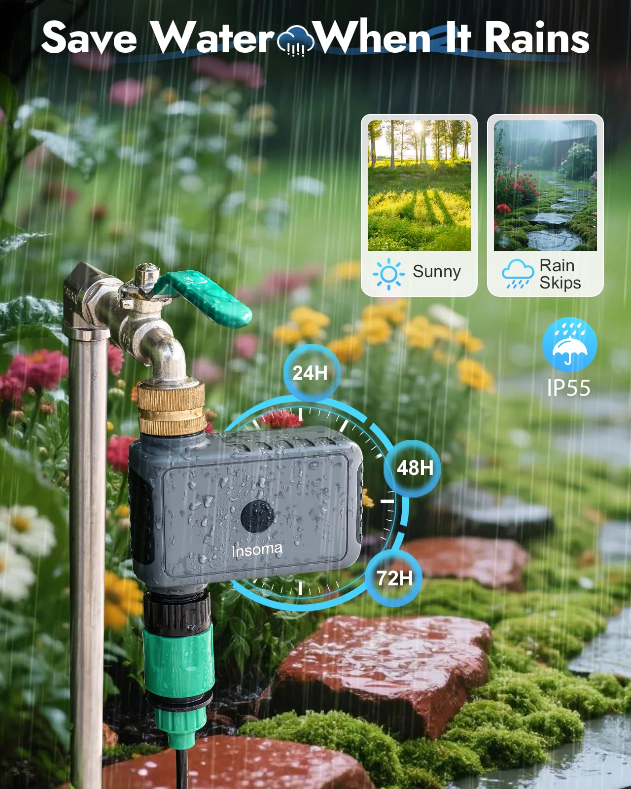 WiFi Water Timer Brass Inlet, 1-Zone Smart Hose Faucet Timer App & Voice Control via 2.4GHz WiFi, Sprinkler Timers w/Auto/Manual/Rain Delay Modes for Garden/Lawn, Works with Alexa & Google Assistant