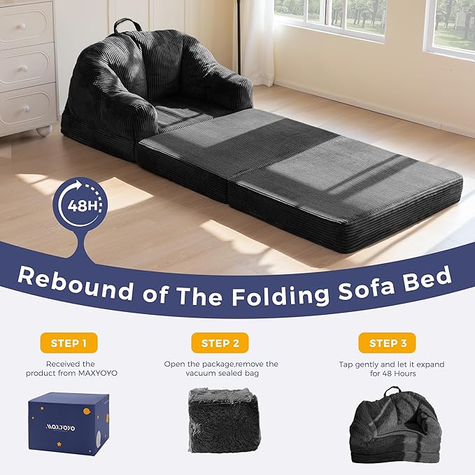 MAXYOYO Folding Sofa Bed with Backrest, Boneless Fold Out Couch Bed with Handle