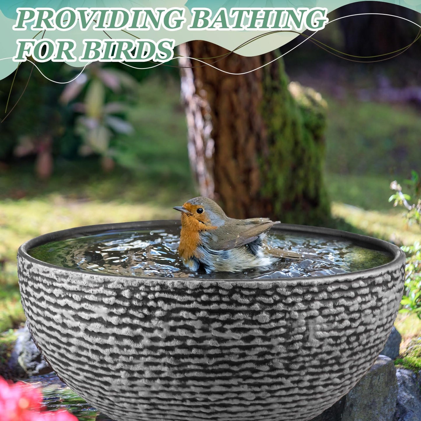 RimCereal 2 Pack Large Water Lily Planter Bowl, 16 Inch Lotus Flower Bowl Fit Hydroponic Succulent Planter Water Plant Container for Indoor Outdoor Garden Balcony Patio Fish Pond Bird Bath (Gray)