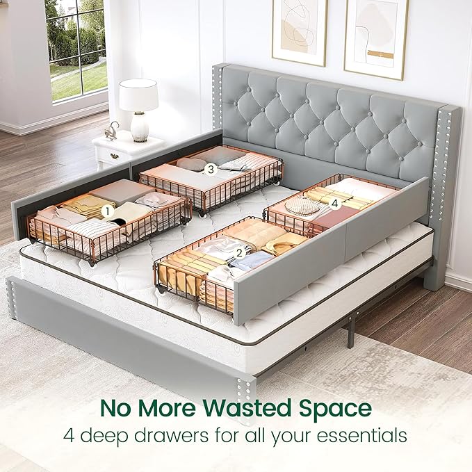 LARMACE Full Size Bed Frame Upholstered Platform Bed