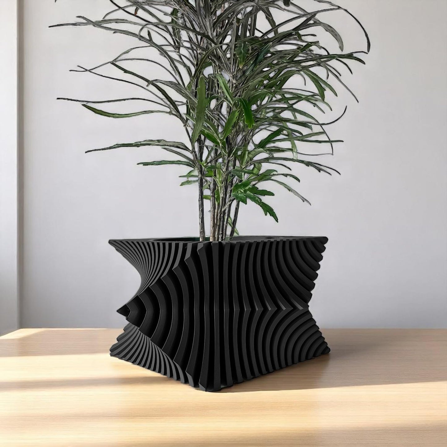 Aeon Twist Modern Planter – Black Sculptural Plant Pot for Indoor Decor Geometric Design with Drainage – Unique Home Accent for Living Room, Office, or Shelf (Black, Compact Structure: 6" x 4" WH)