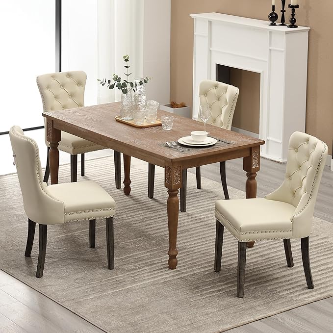 KCC Faux Leather Dining Chairs Set of 2, Upholstered High-end Tufted Dining