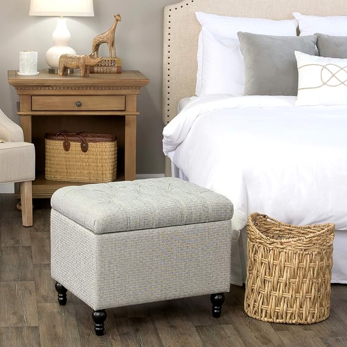 Homepop Home Decor | Upholstered Button Tufted Storage Ottoman | Hinged Lid