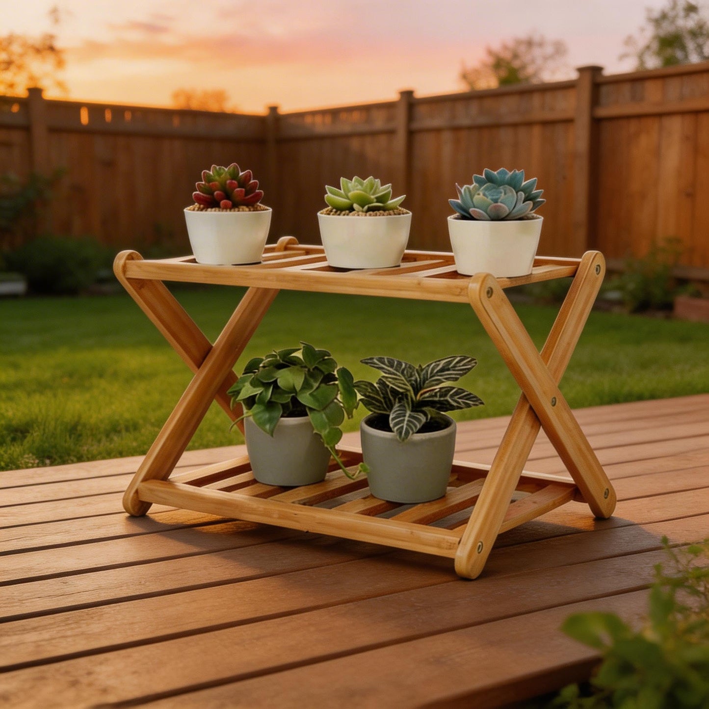 DCAEKUX windowsill plant shelf Indoor 2 Tiers Desktop plant stand Wood Display Stand for cacti & succulent plants Spice Rack Countertop Cupcake